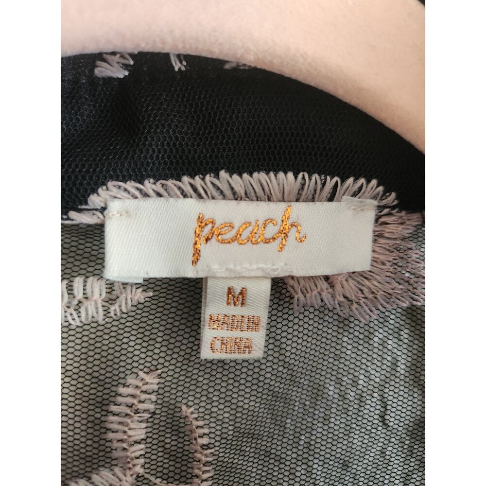Peach Women's Sheer Embroidered Floral Button Up Blouse M - Picture 6 of 7